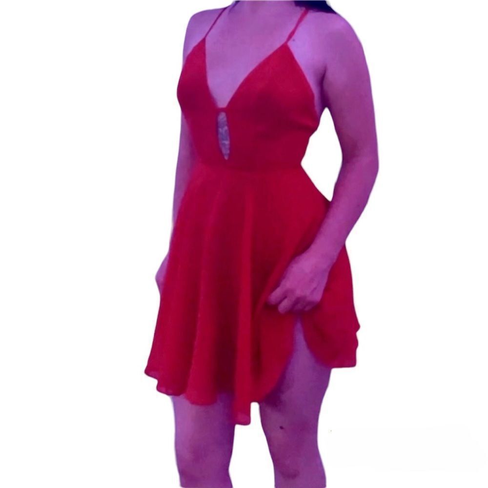 COPY - NWT Bebe Red Passion Cross Back  Cocktail Skater Dress Red Size 2 - Picture 5 of 9